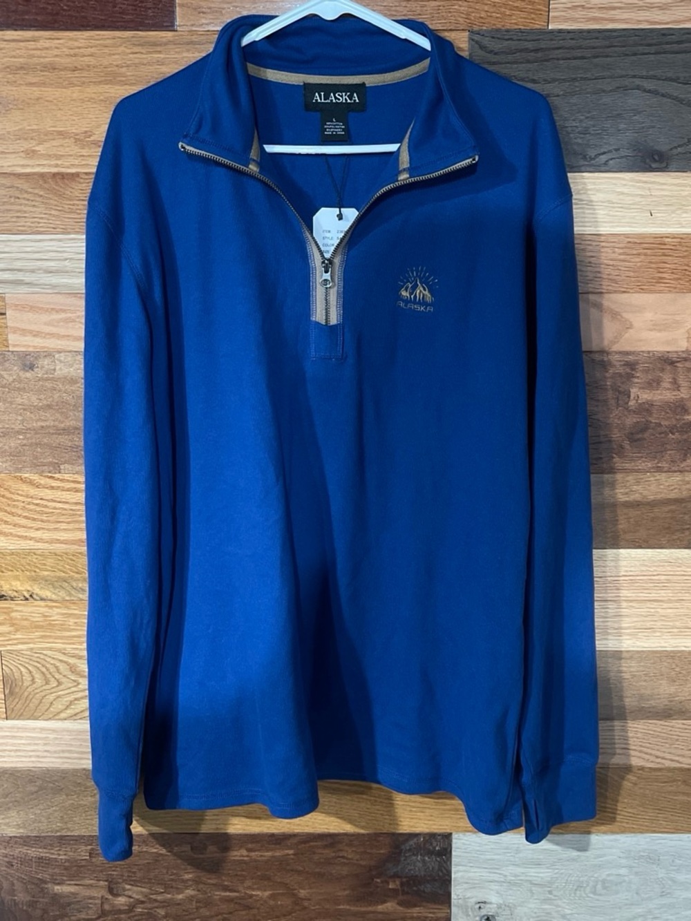 Alaska Mens Large Navy Blue Quarter Zip Pullover Mountain Embroidered S4680‎